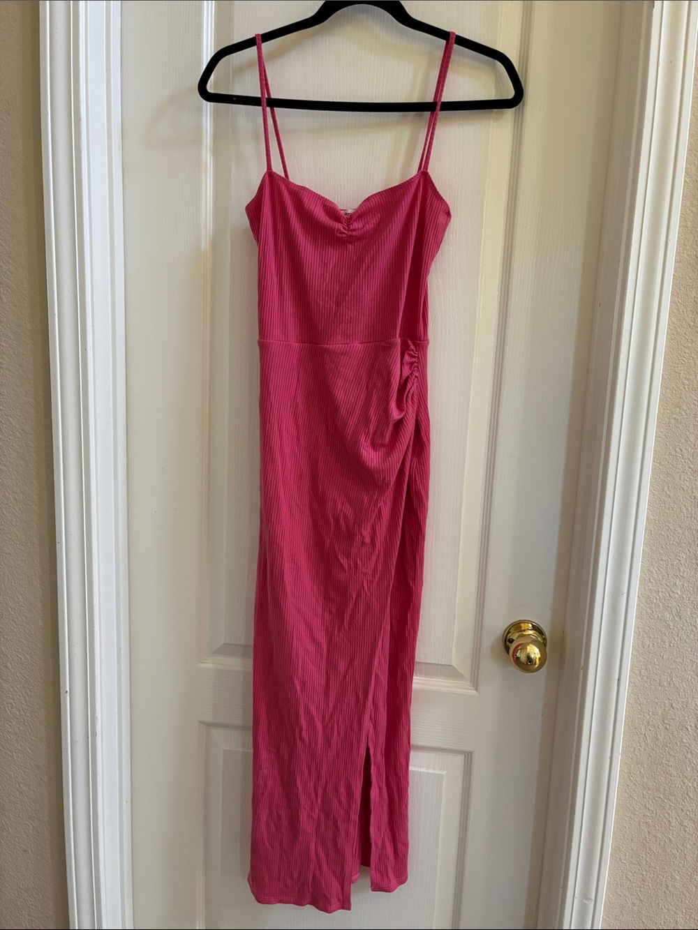 *Reformation* Hot Pink Spaghetti Strap Maxi Dress Stretch Knit size S